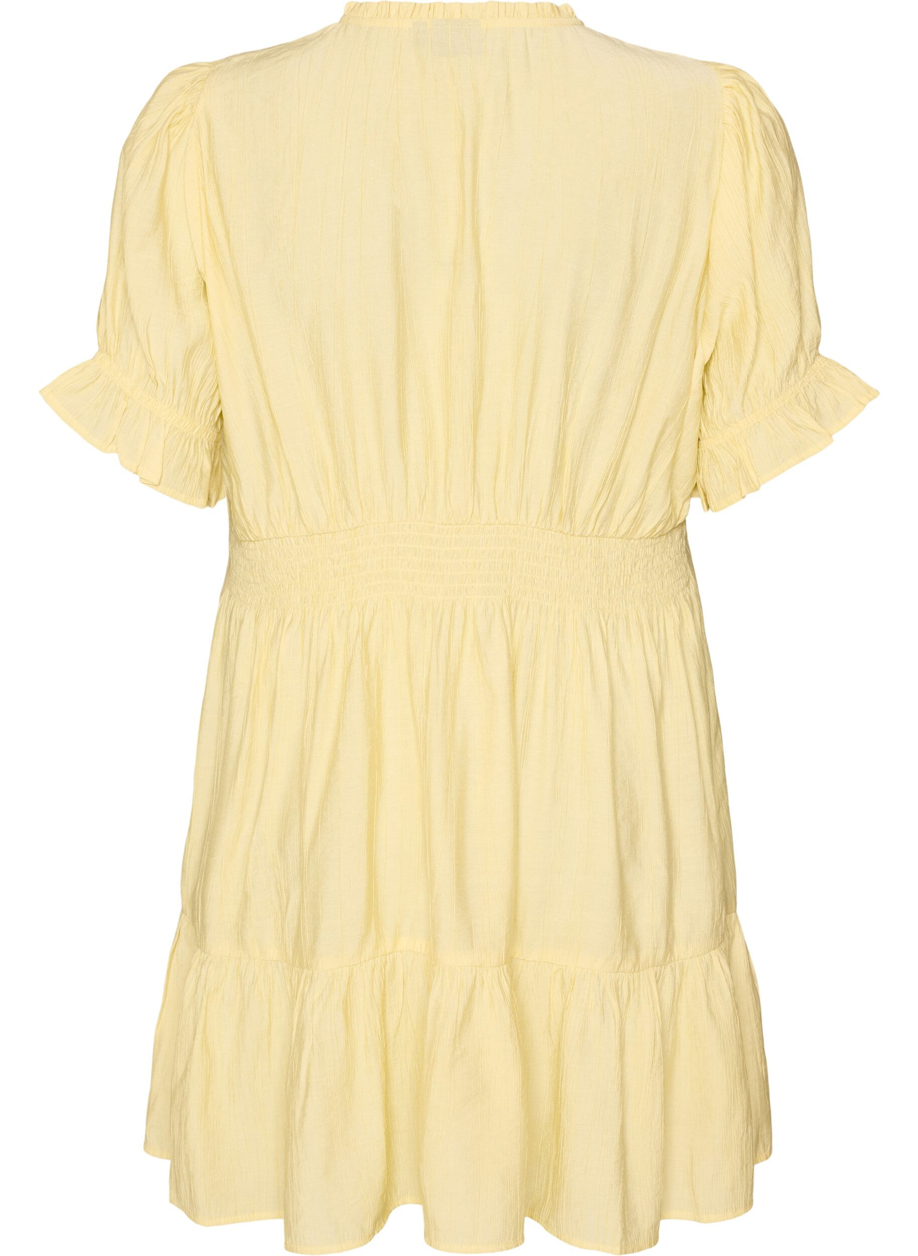Zizzifashion Short viscose dress with ruffle details, Yellow, Packshot image number 1