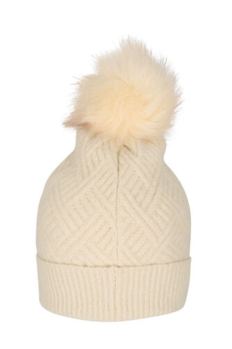 Knitted beanie with pom pom, Warm Off-white, Packshot image number 1