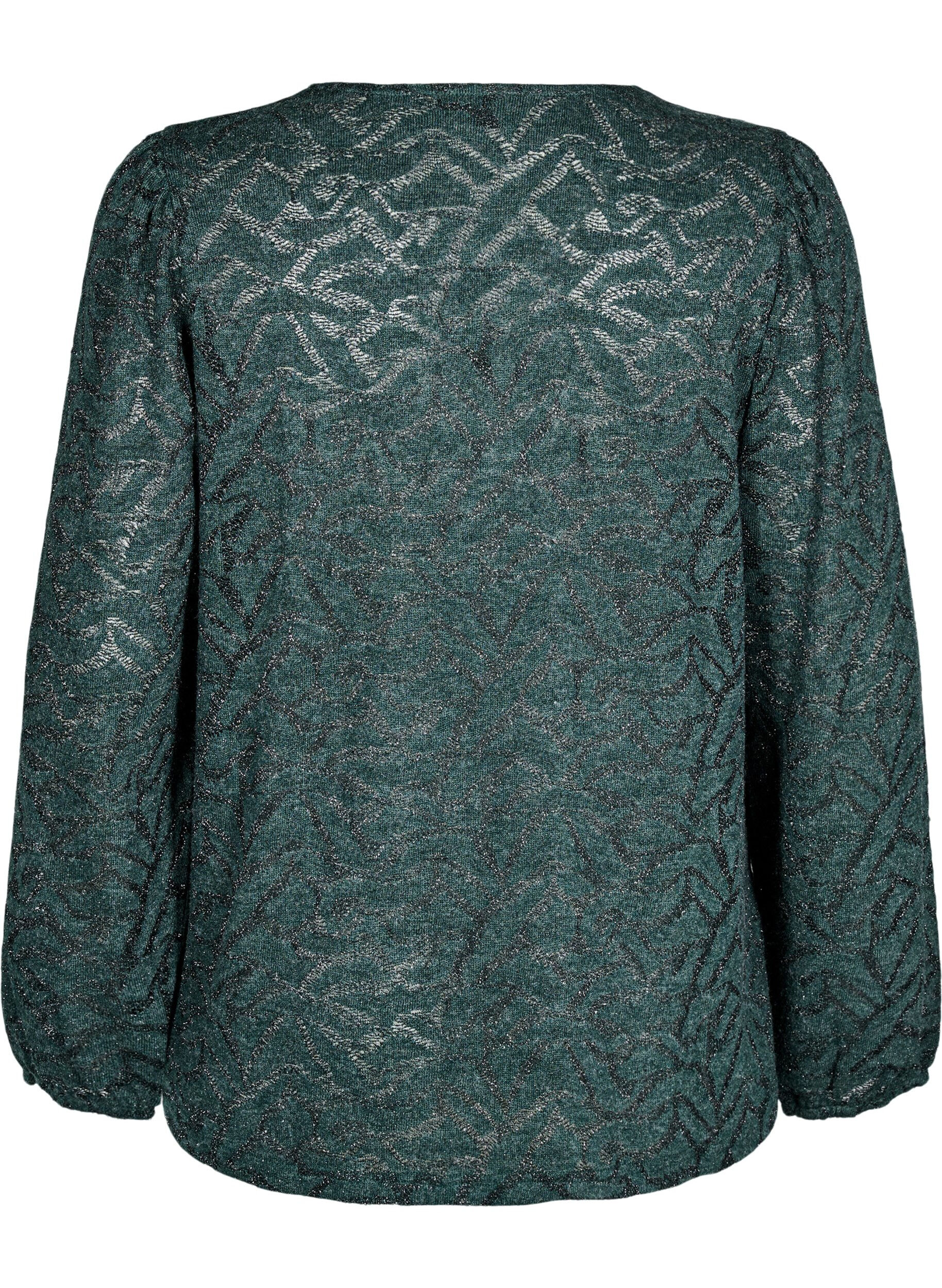 Zizzifashion Long-sleeved blouse with glitter and pattern, Green, Packshot image number 1