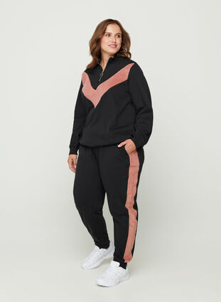 Sweatshirt with zip, Black w. Burlwood, Model image number 2