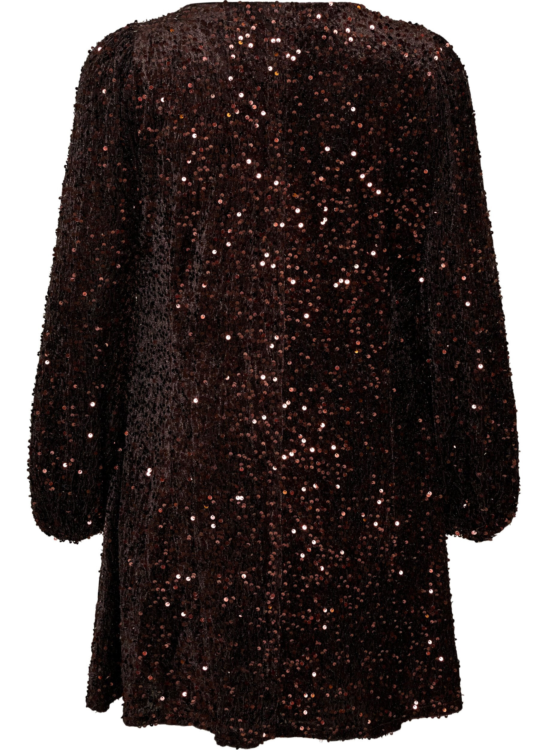 ZizzifashionShort sequin dress with an A-line shape, Brown, Packshot image number 1