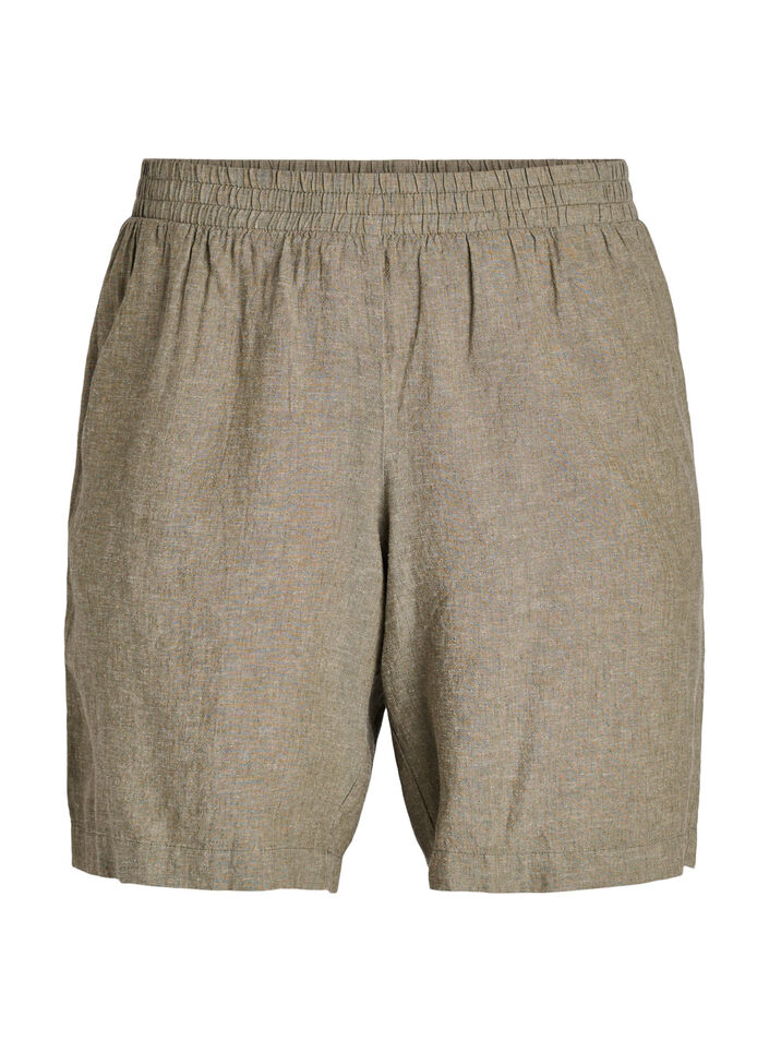 High-waisted linen and viscose shorts, Green, Packshot image number 0