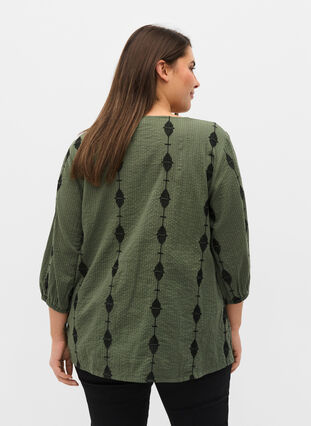 Blouse with pattern, v-neck and 3/4 sleeves, Thyme, Model image number 1