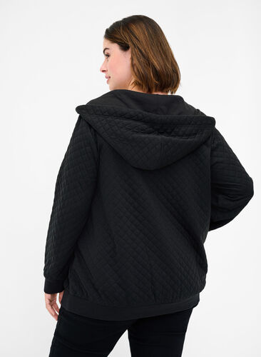 Sweater cardigan with a hood a zip, Black, Model image number 1