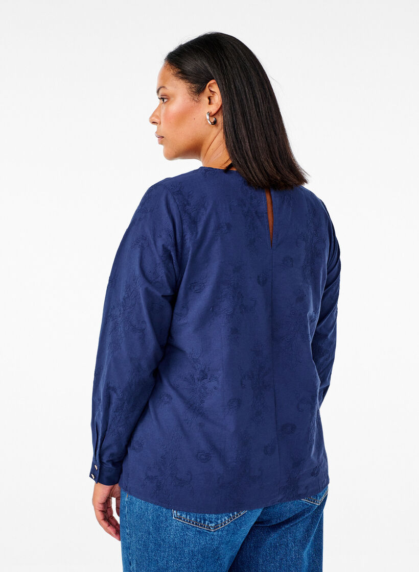 Long-sleeved blouse with embroidery, Blue, Model image number 2