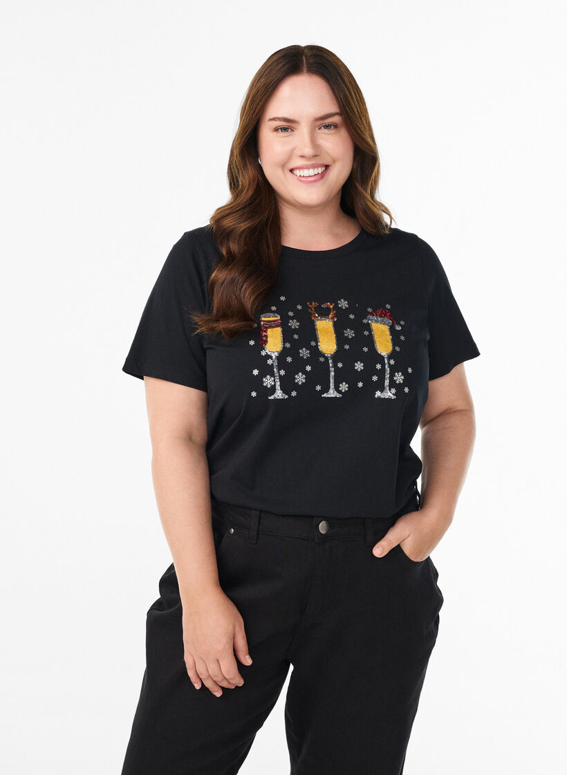 Christmas t-shirt in organic cotton, Black, Model image number 0