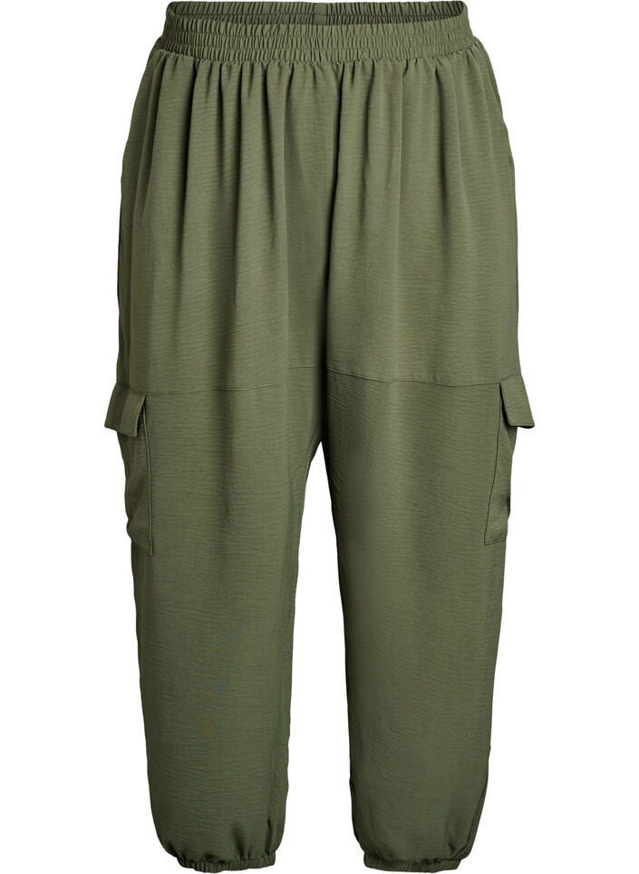 Harem trousers with cargo pockets and elasticated waist, Green, Packshot image number 0