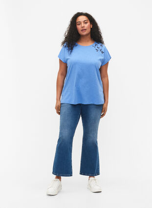 Cotton t-shirt with leaf print, Ultramarine C Leaf, Model image number 2