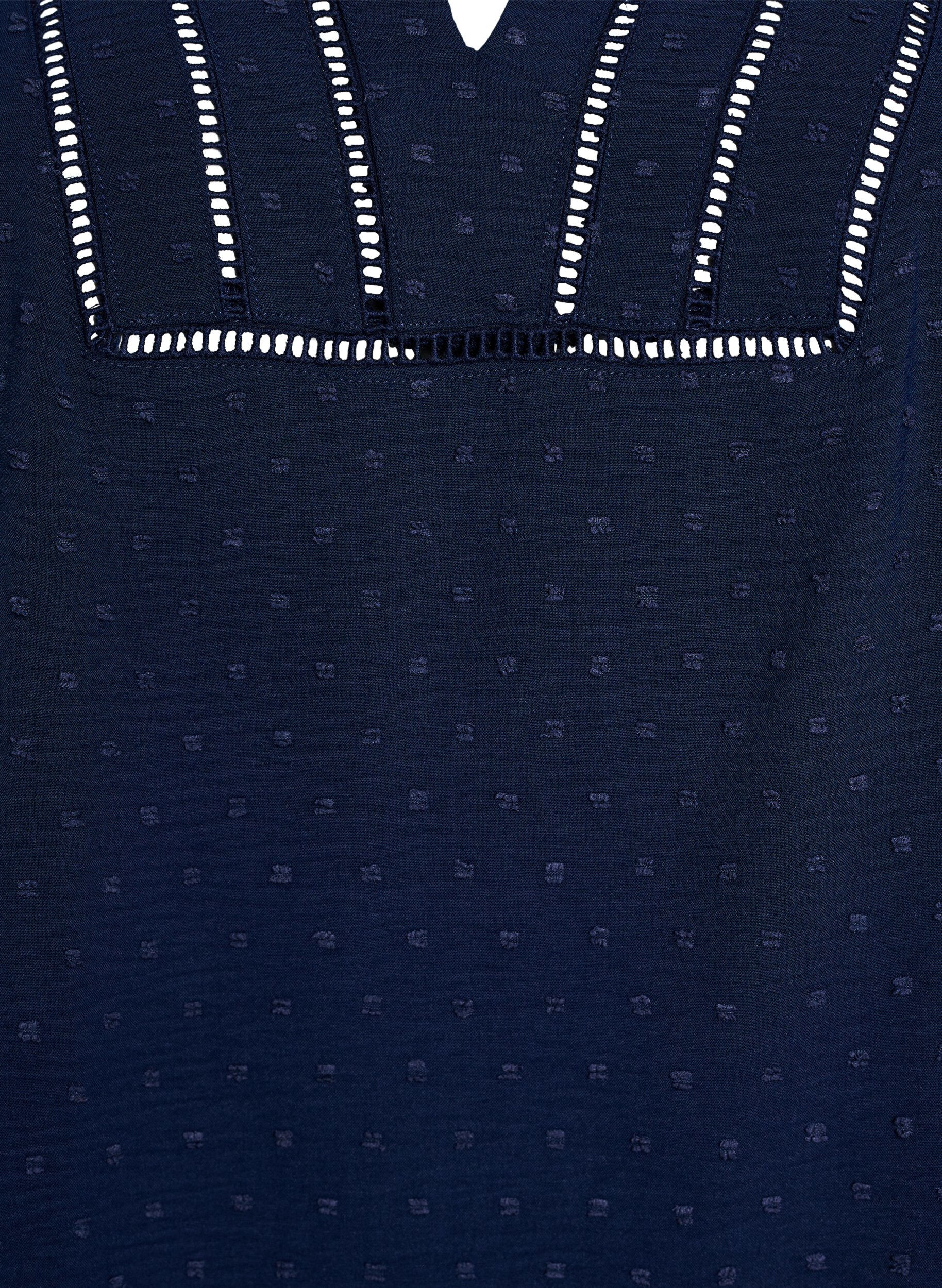 Zizzifashion Blouse with short puff sleeves and dotted texture, Navy Blazer, Packshot image number 2