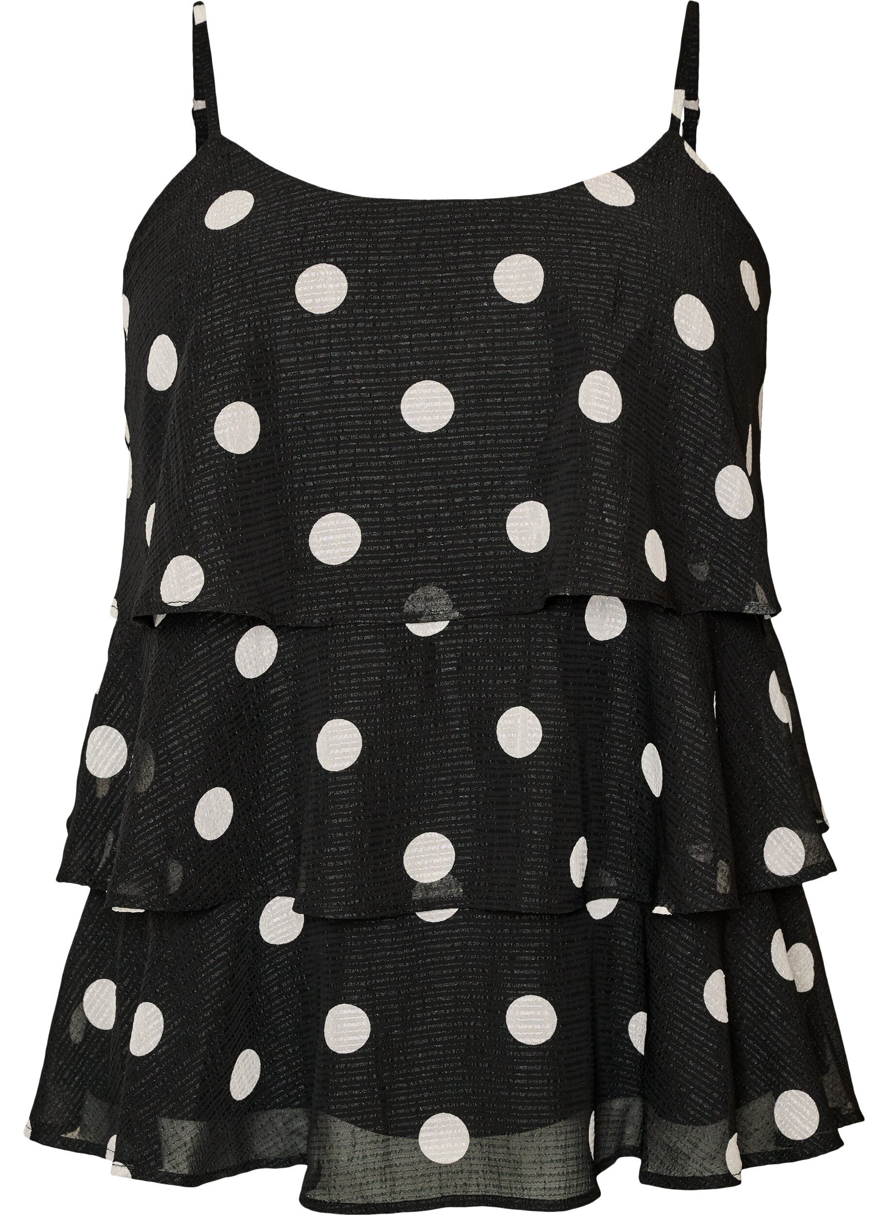 Zizzifashion Layered top with ruffles and spaghetti straps, Black, Packshot image number 0