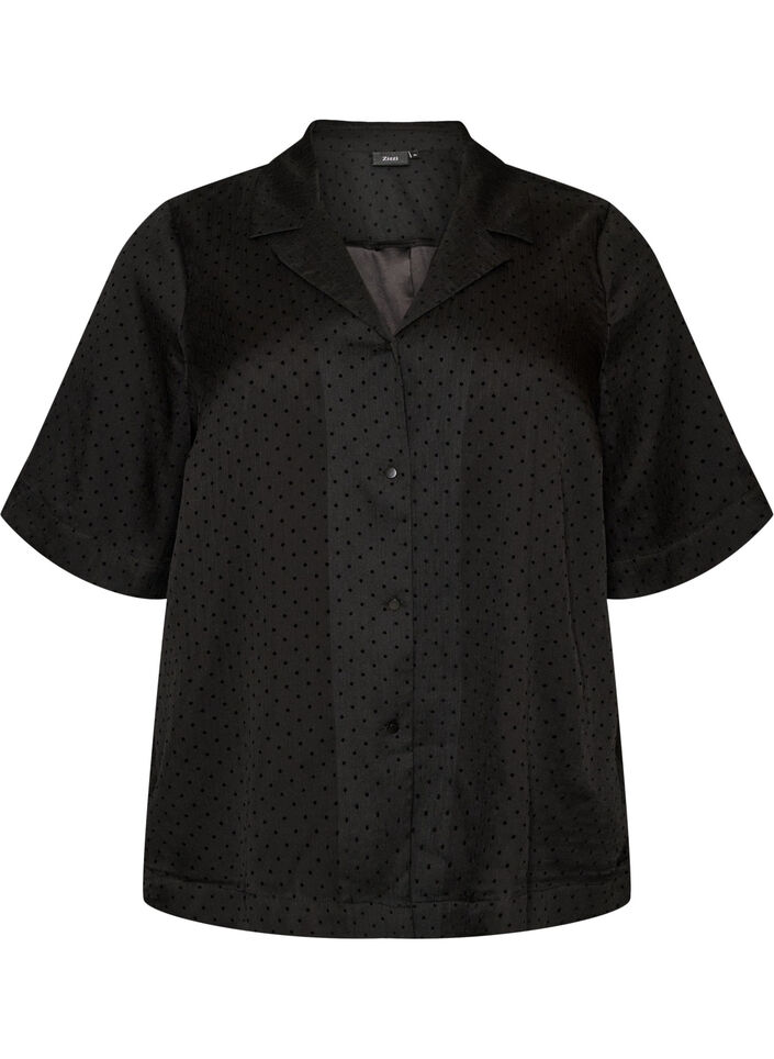 Polka dot shirt blouse with lapels, Black, Packshot