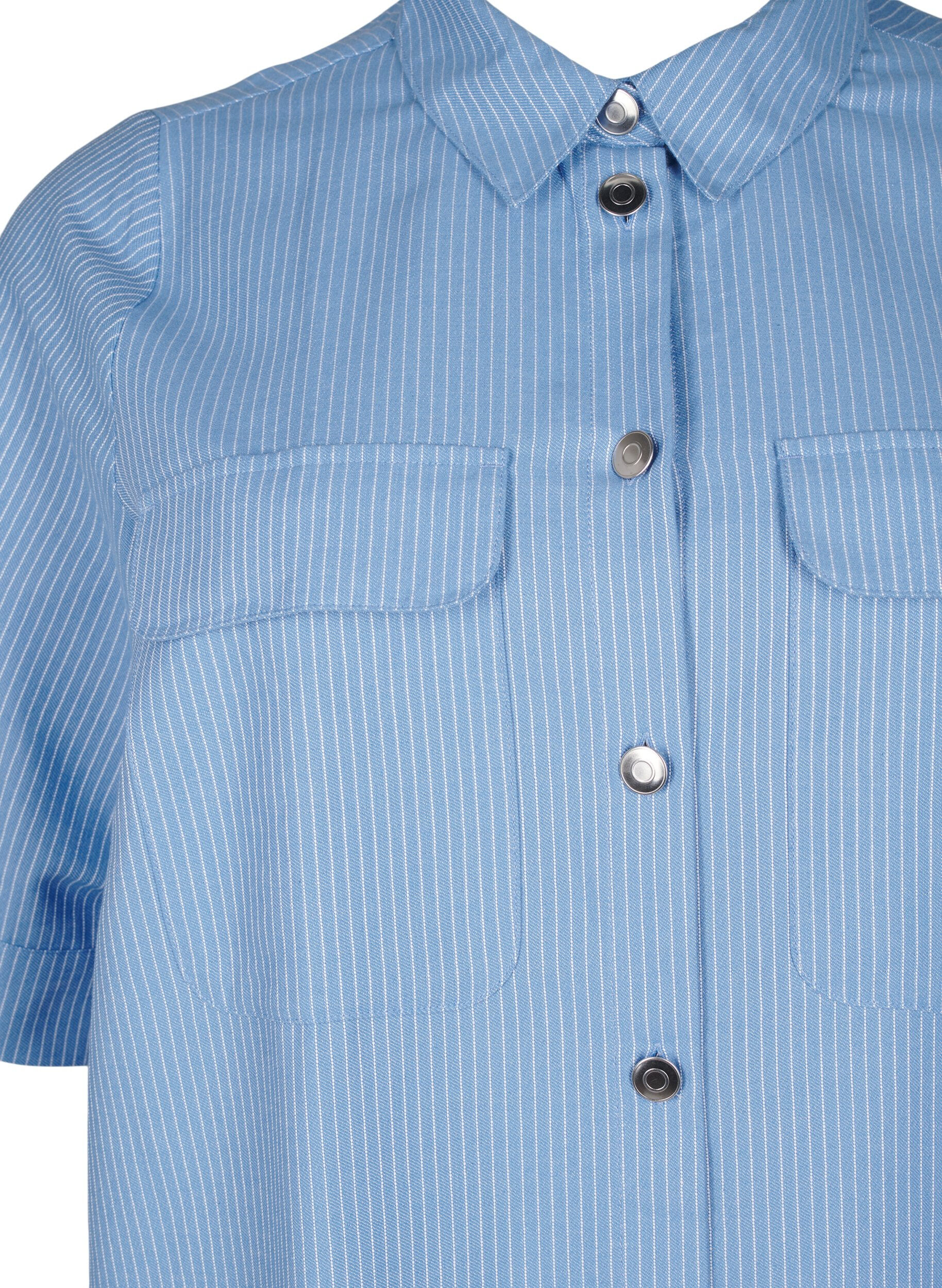 Zizzifashion Striped tunic with buttons and chest pockets, Light Blue, Packshot image number 2