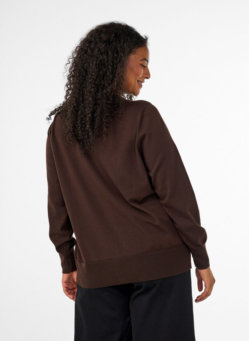 Fine-knit cardigan with round neck, Brown, Model image number 2
