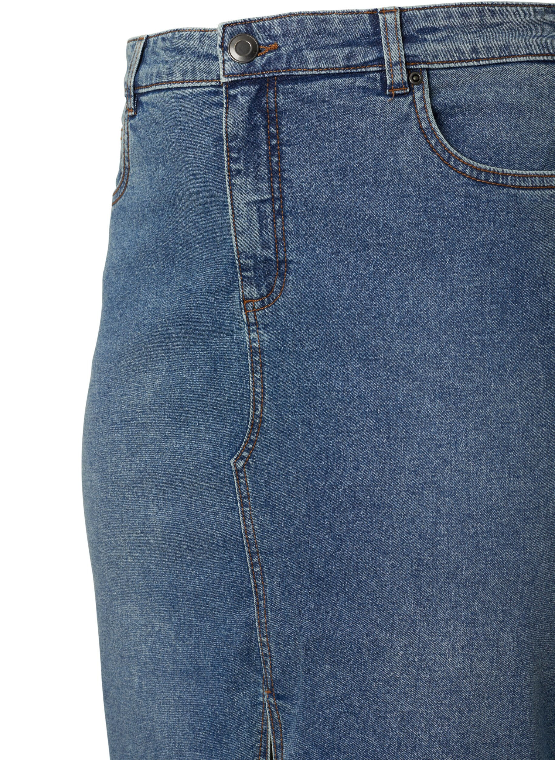 Zizzifashion Denim skirt with front slit, Blue denim, Packshot image number 2