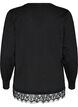 Knitted blouse with V-neck and lace trim, Black, Packshot image number 1