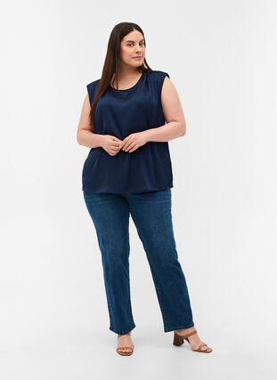 Plain-coloured top with a round neckline, Navy Blazer, Model image number 2