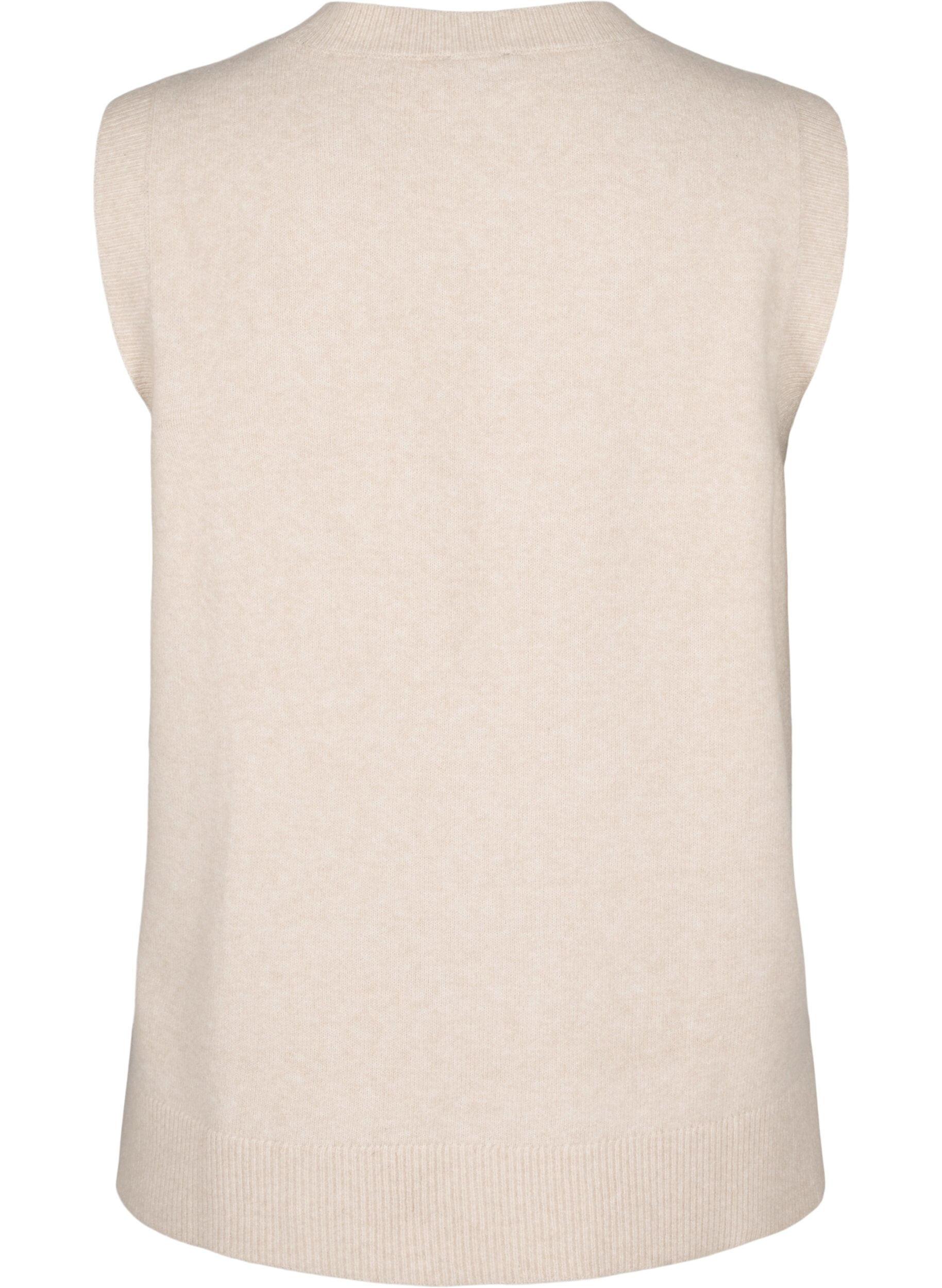 Zizzifashion Knitted vest with ribbed edge, Pumice Stone Mel., Packshot image number 1