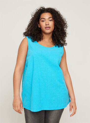 Sleeveless top in cotton, River Blue, Model image number 0