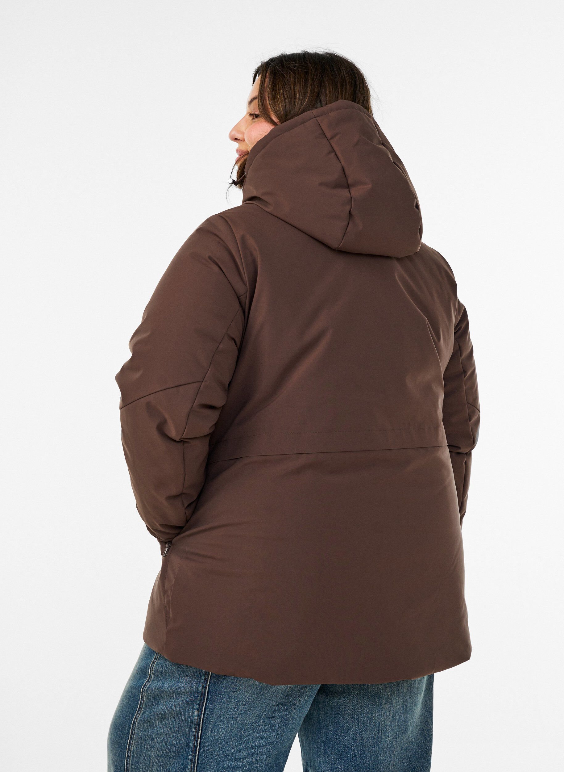 ZizzifashionWinter jacket with hood and adjustable waist, Brown, Model image number 2