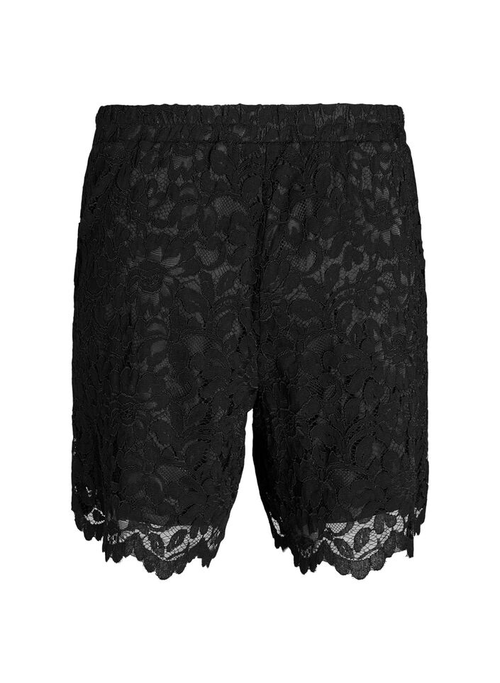Lace shorts with high waist and pockets, Black, Packshot image number 1