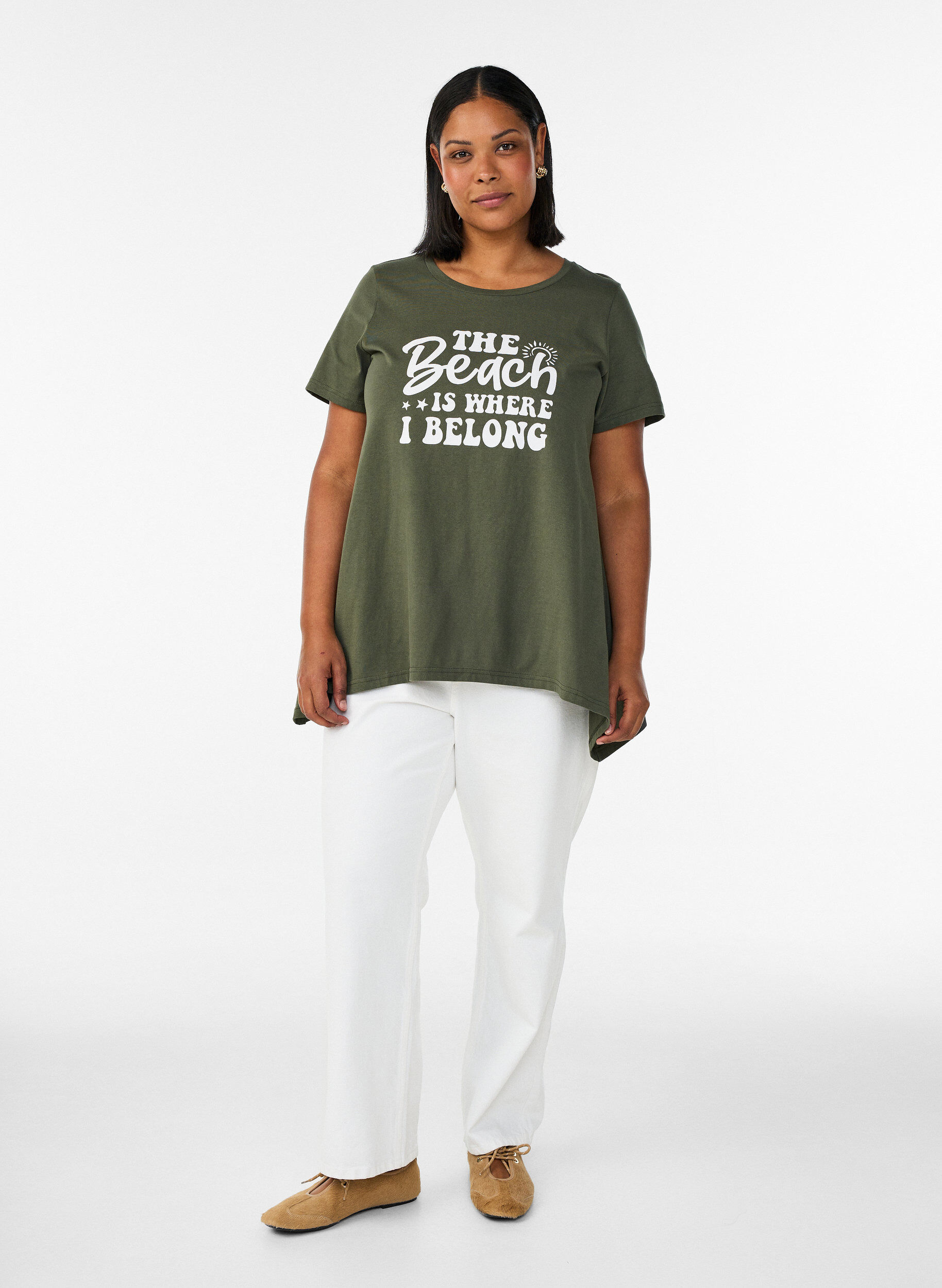 Zizzifashion T-shirt with a round neck and A-line shape, Green, Model image number 1