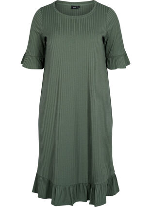 2/4 sleeve ruffle midi dress, Thyme, Packshot image number 0