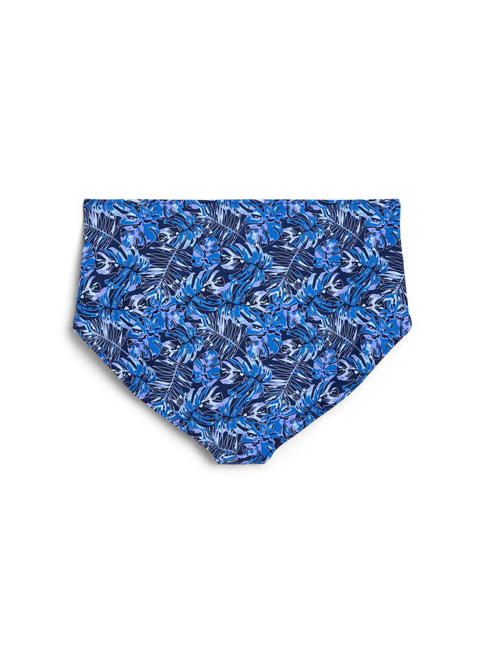 High-waisted bikini bottoms with pattern, Blue, Packshot image number 1