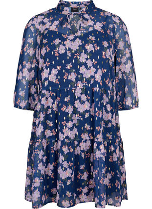 Tunic with floral print and lurex, Blue Small Fl. AOP, Packshot image number 0