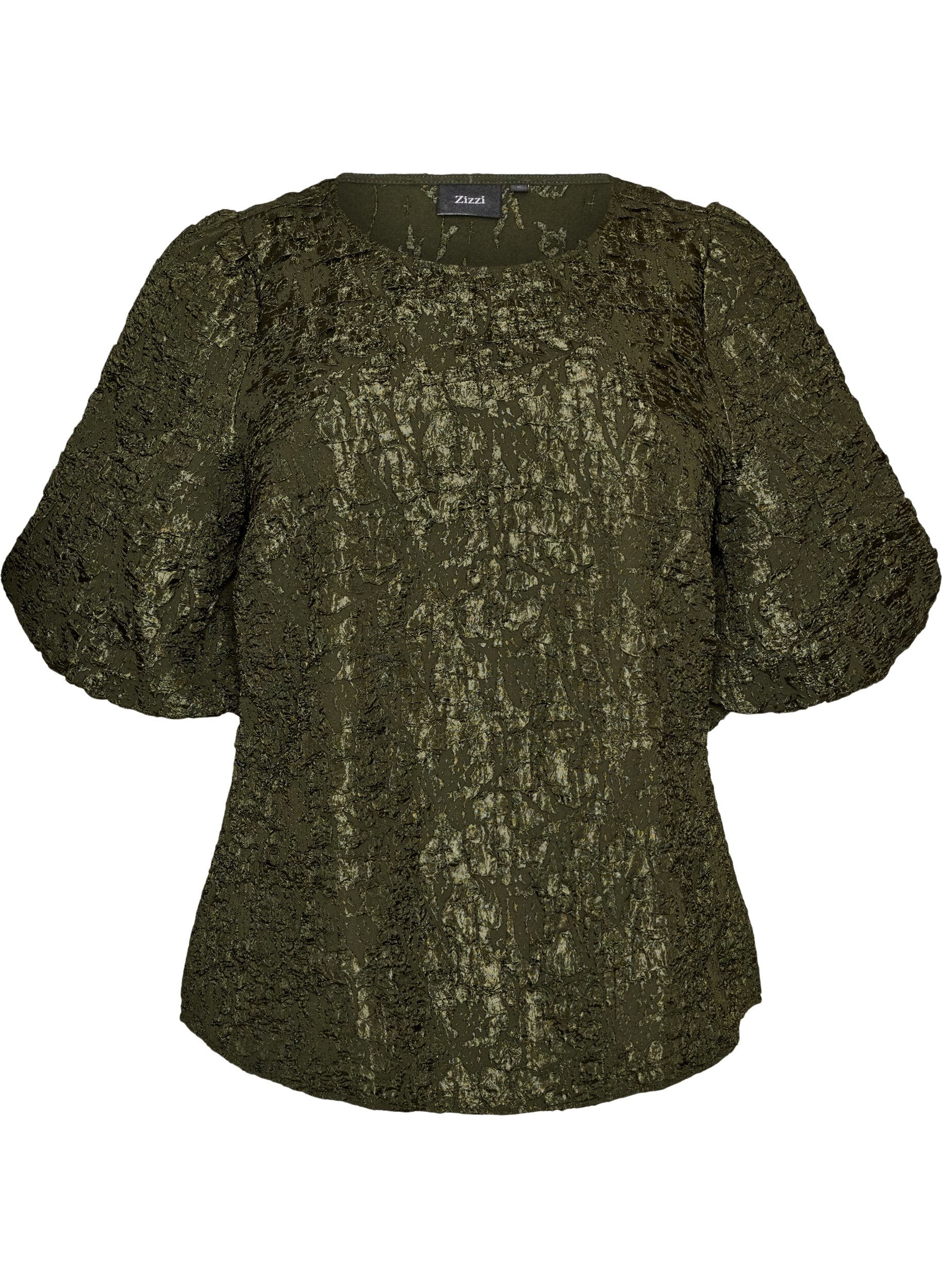 Jacquard blouse with puff sleeves and an A-line shape