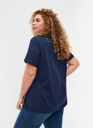 Short-sleeved T-shirt with V-neck and mesh, Navy Blazer, Model image number 1