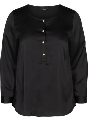 Long-sleeved blouse with feminine buttons, Black, Packshot image number 0