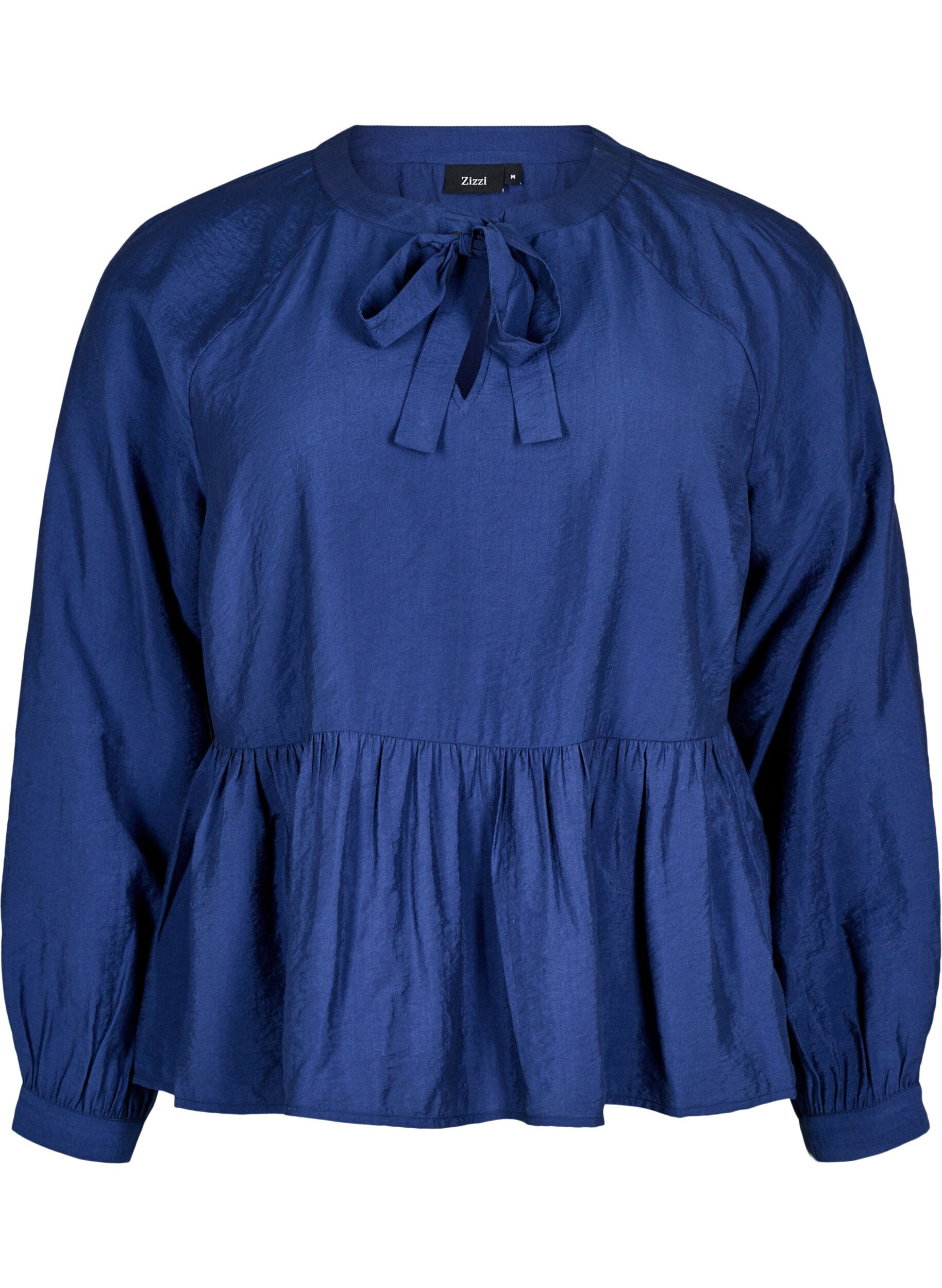 Zizzifashion Blouse with bow and long sleeves, Blue, Packshot image number 0