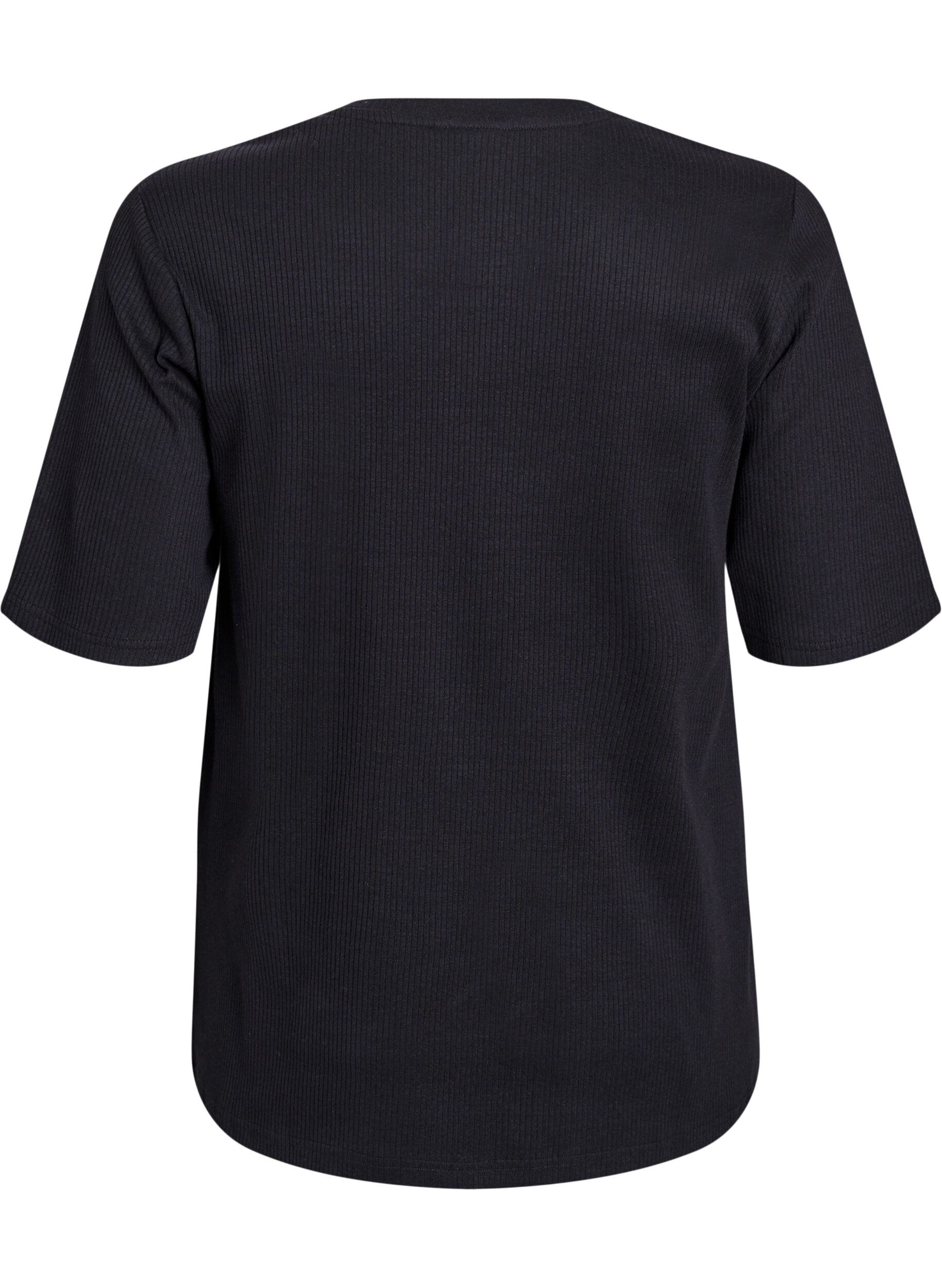 Zizzifashion Ribbed jersey blouse with short sleeves, Black, Packshot image number 1