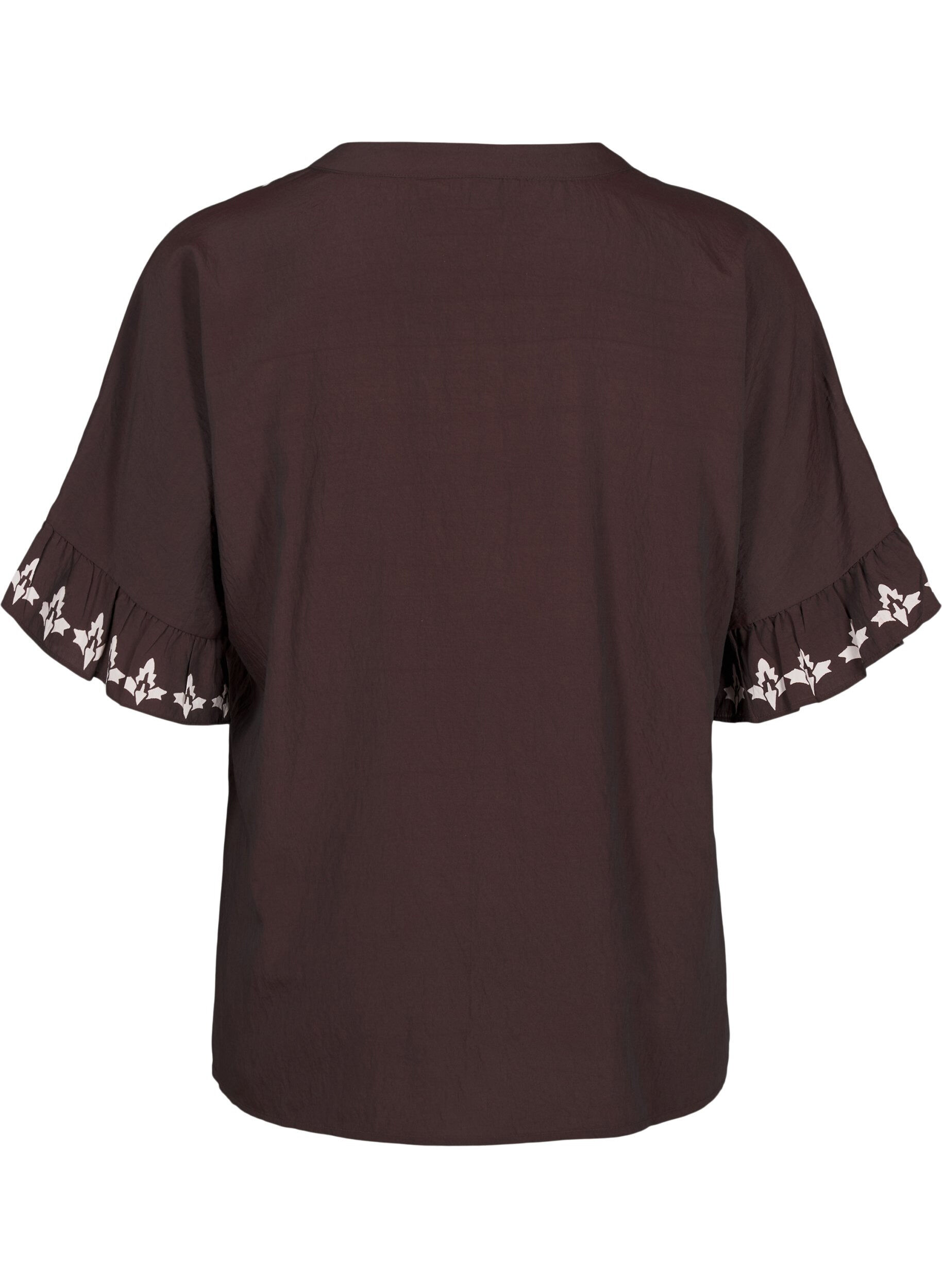 Zizzifashion Short-sleeved blouse with print and ruffles, Brown, Packshot image number 1