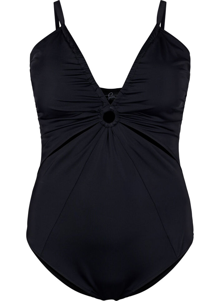 Draped swimsuit with ring detail, Black, Packshot image number 0