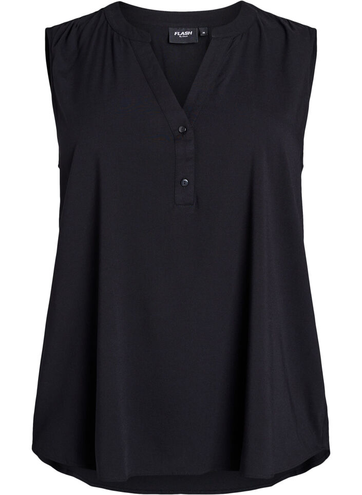 Sleeveless viscose blouse, Black, Packshot image number 0