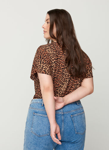 Blouse with short sleeves, Leopard AOP, Model image number 1