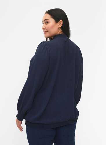 FLASH - Long sleeved blouse with smock and glitter	, Navy w. Gold, Model image number 1