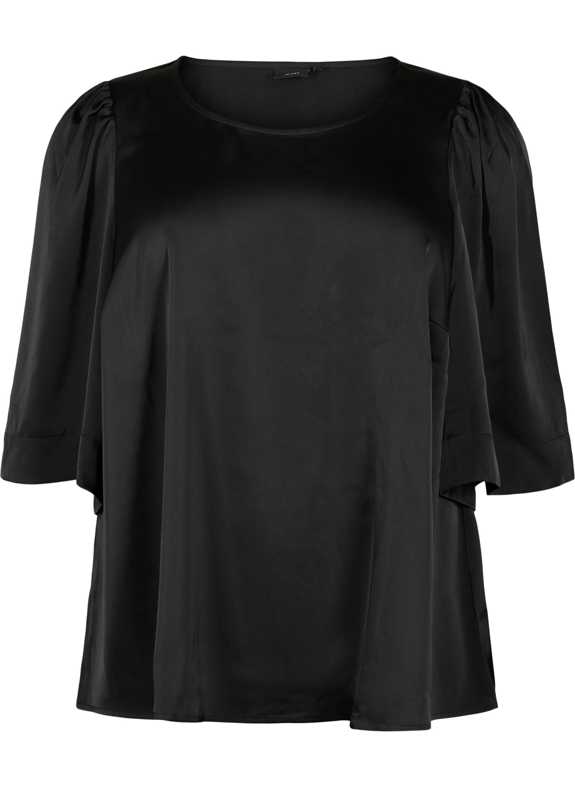 Zizzifashion Satin blouse with half-length sleeves, Black, Packshot image number 0
