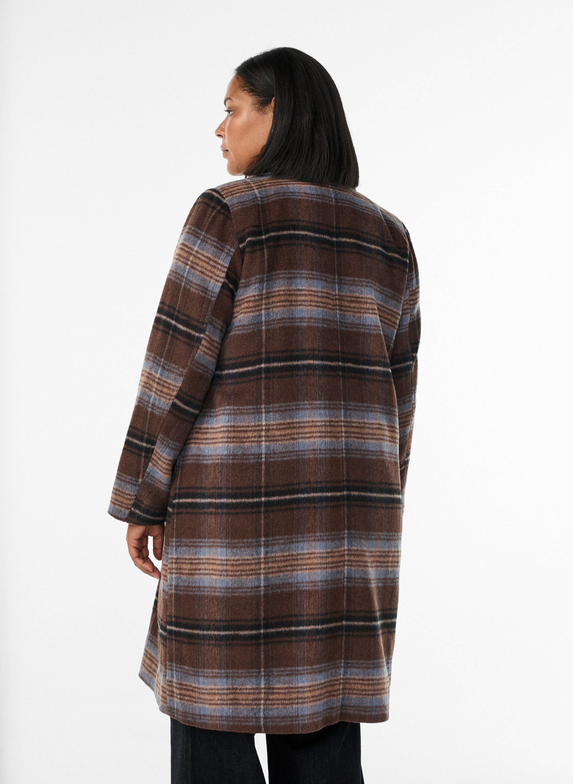 Zizzifashion Brushed checked coat, Brown, Model image number 2