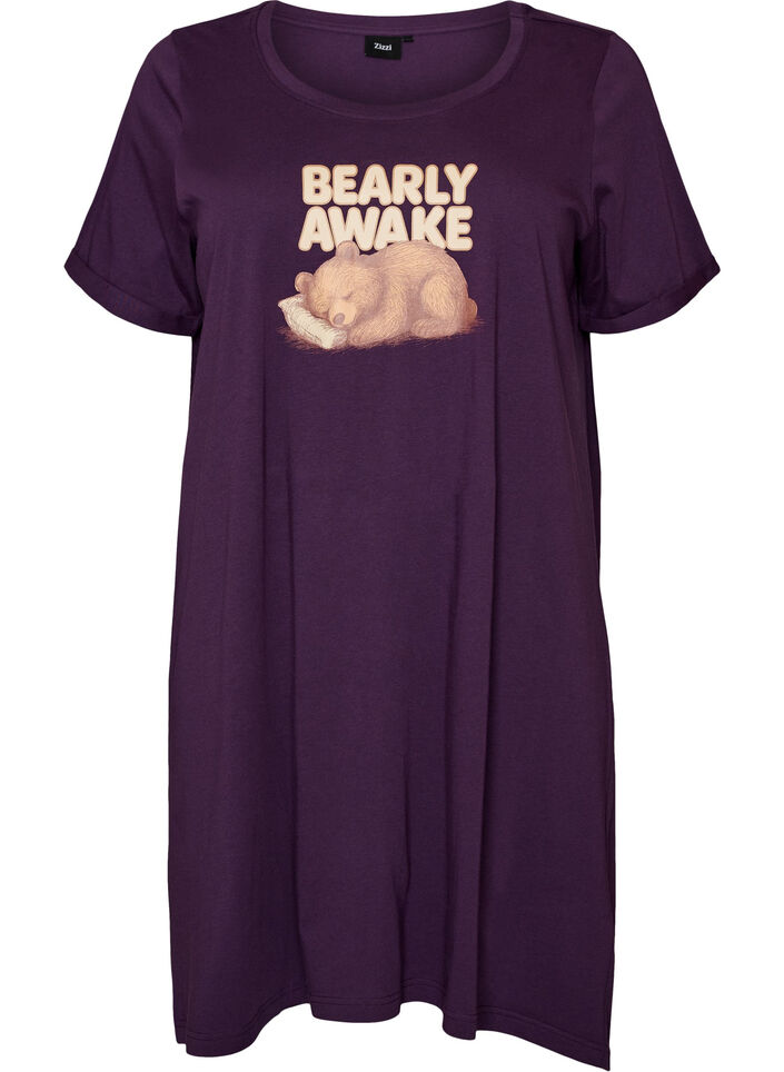Short-sleeved nightgown in organic cotton, Blue, Packshot image number 0