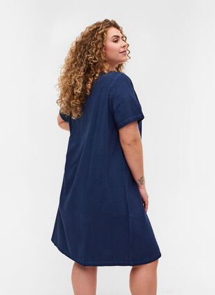 Dress with lace details and short sleeves, Blue Washed , Model image number 1