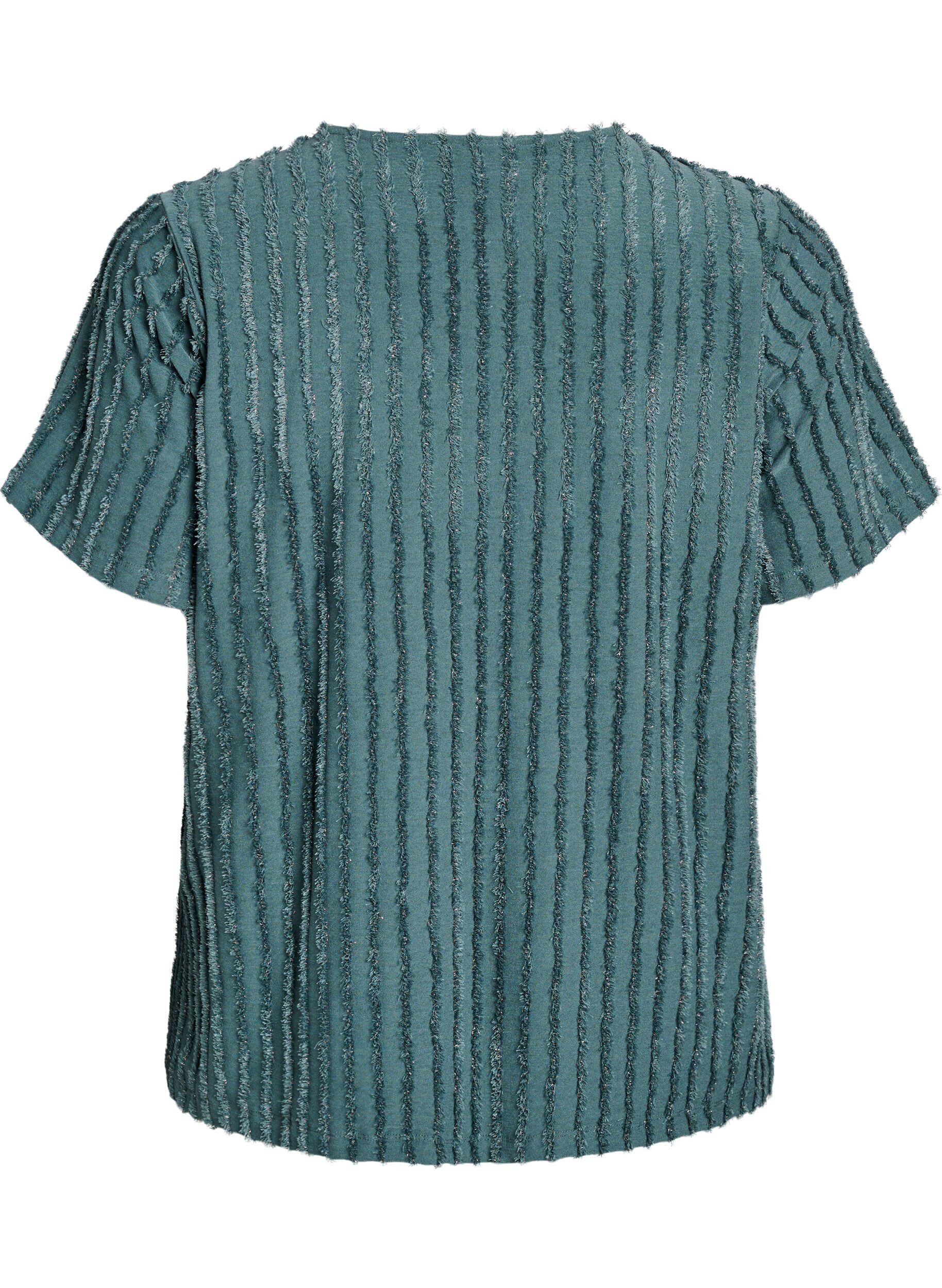Zizzifashion Blouse with short sleeves and striped texture, Green, Packshot image number 1
