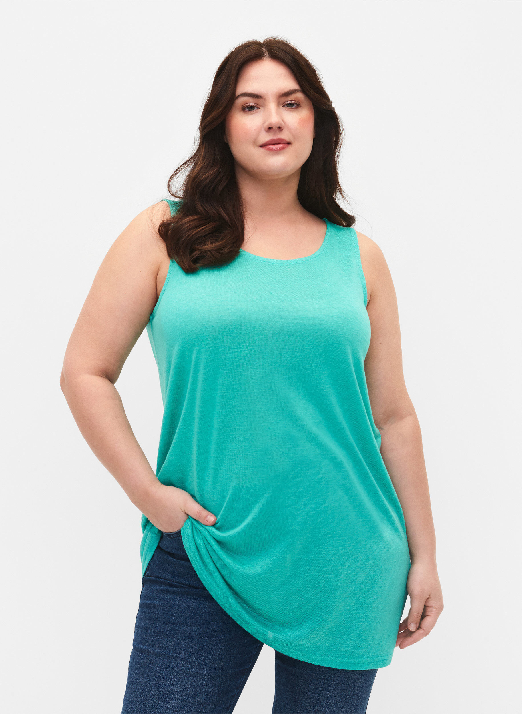 Zizzifashion Top with structure and round neckline, Turquoise, Model image number 0