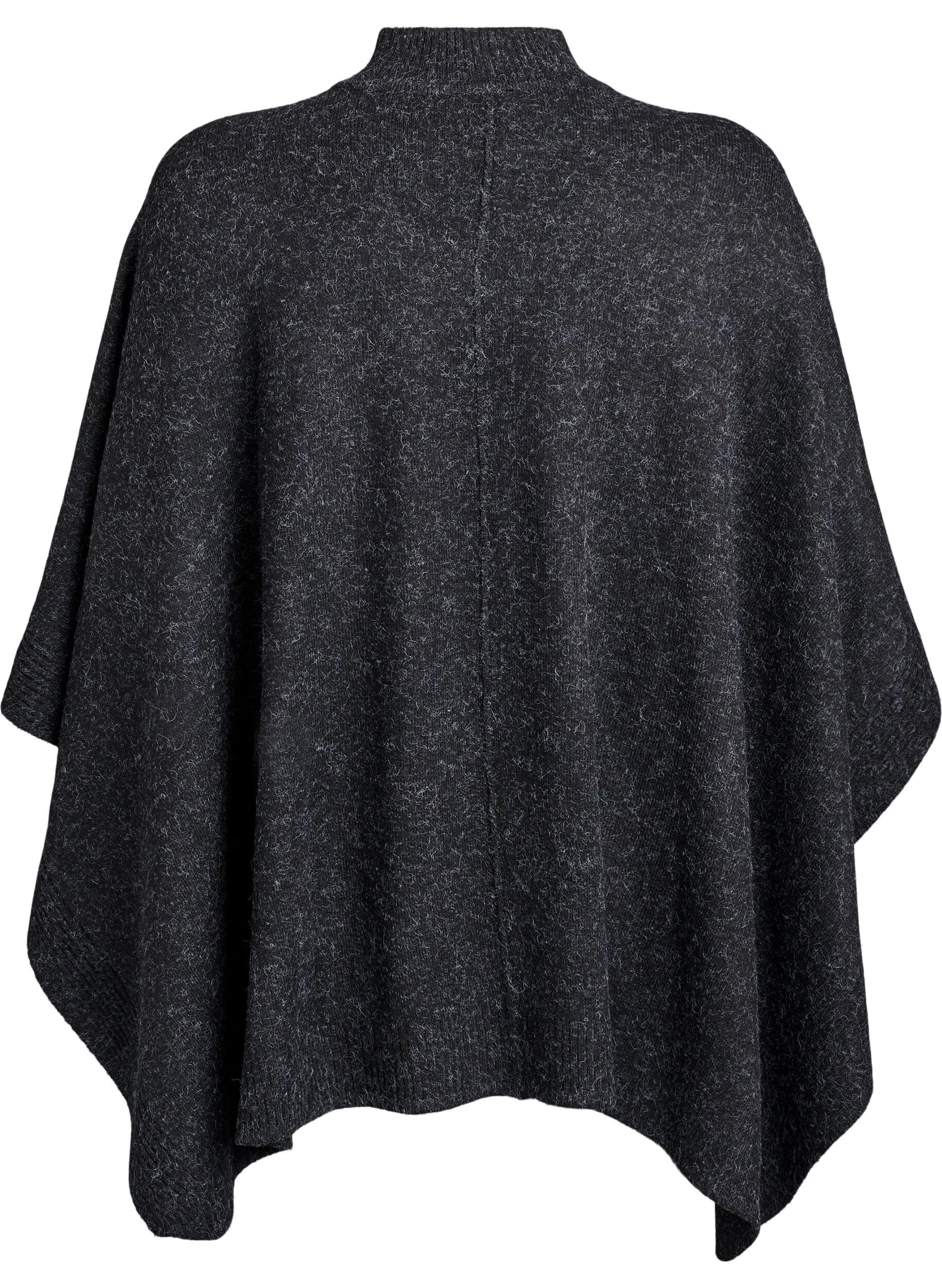 Zizzifashion Poncho with rib details and a round neck, Dark Grey, Packshot image number 1