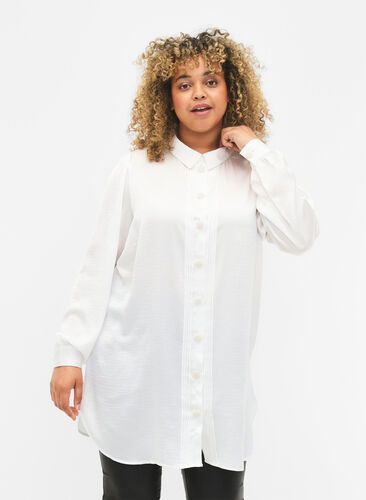 Long shirt with pearl buttons, Bright White, Model image number 0