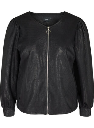 Short jacket with glitter and zip, Black, Packshot image number 0