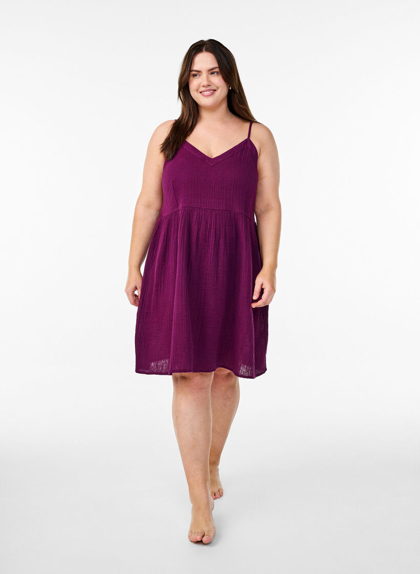 Cotton beach dress with narrow straps, Purple, Model image number 1