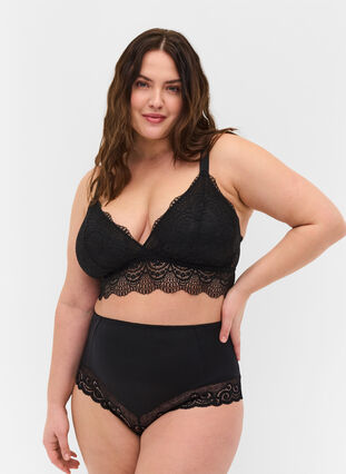 Knickers with a high waist and lace, Black, Model image number 0