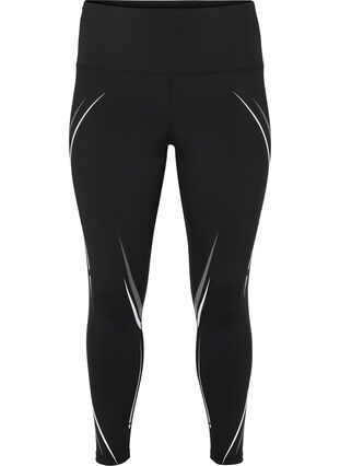 Cropped gym leggings with print details, Black, Packshot image number 0